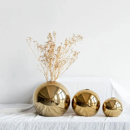 Plating Golden Ball Ceramic Vase Home Decoration