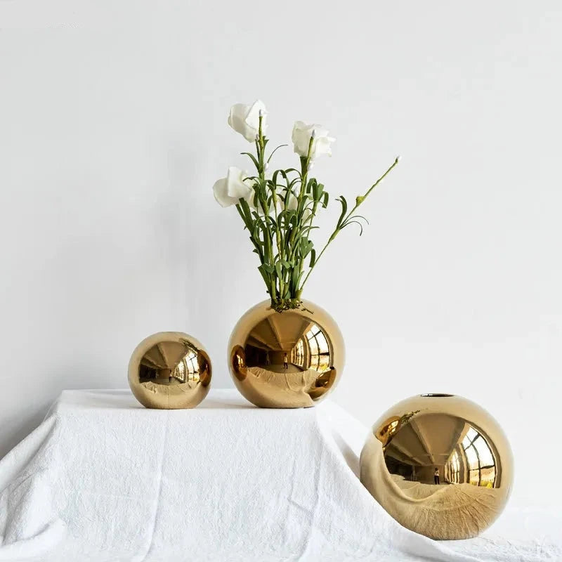 Plating Golden Ball Ceramic Vase Home Decoration