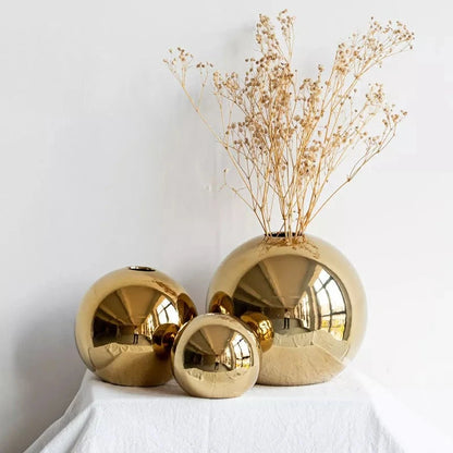 Plating Golden Ball Ceramic Vase Home Decoration