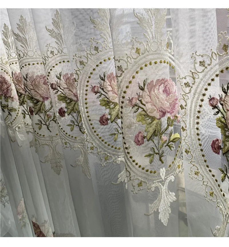 European Peony Embroidered Tulle Drapes