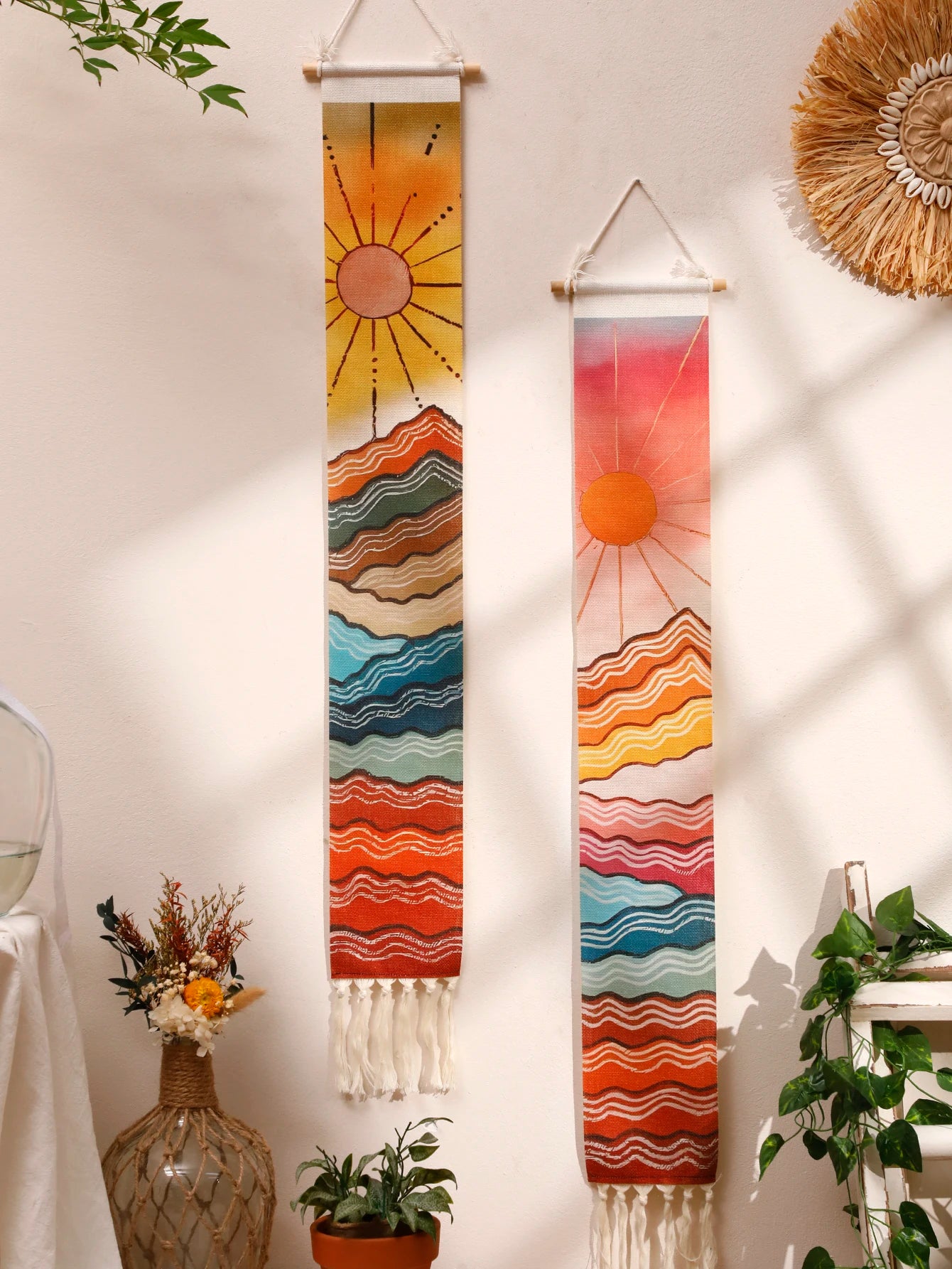 Mountain Sunrise Sunset Macrame Tapestry