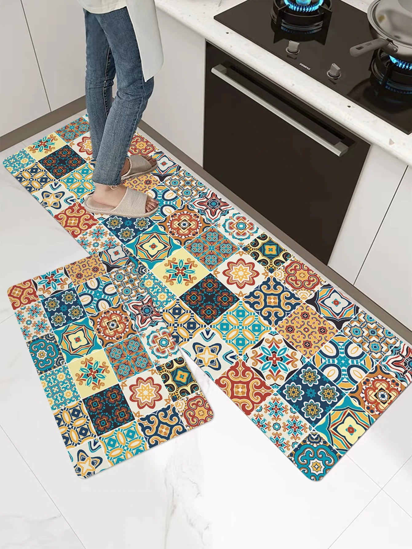 Geometric Anti-Slip Kitchen Entrance Mat