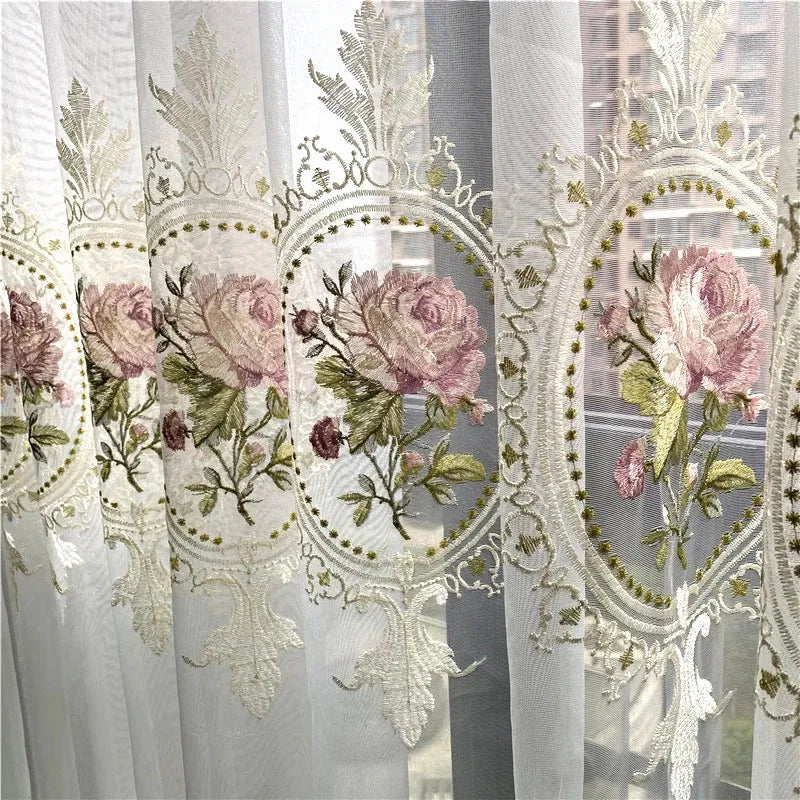 European Peony Embroidered Tulle Drapes