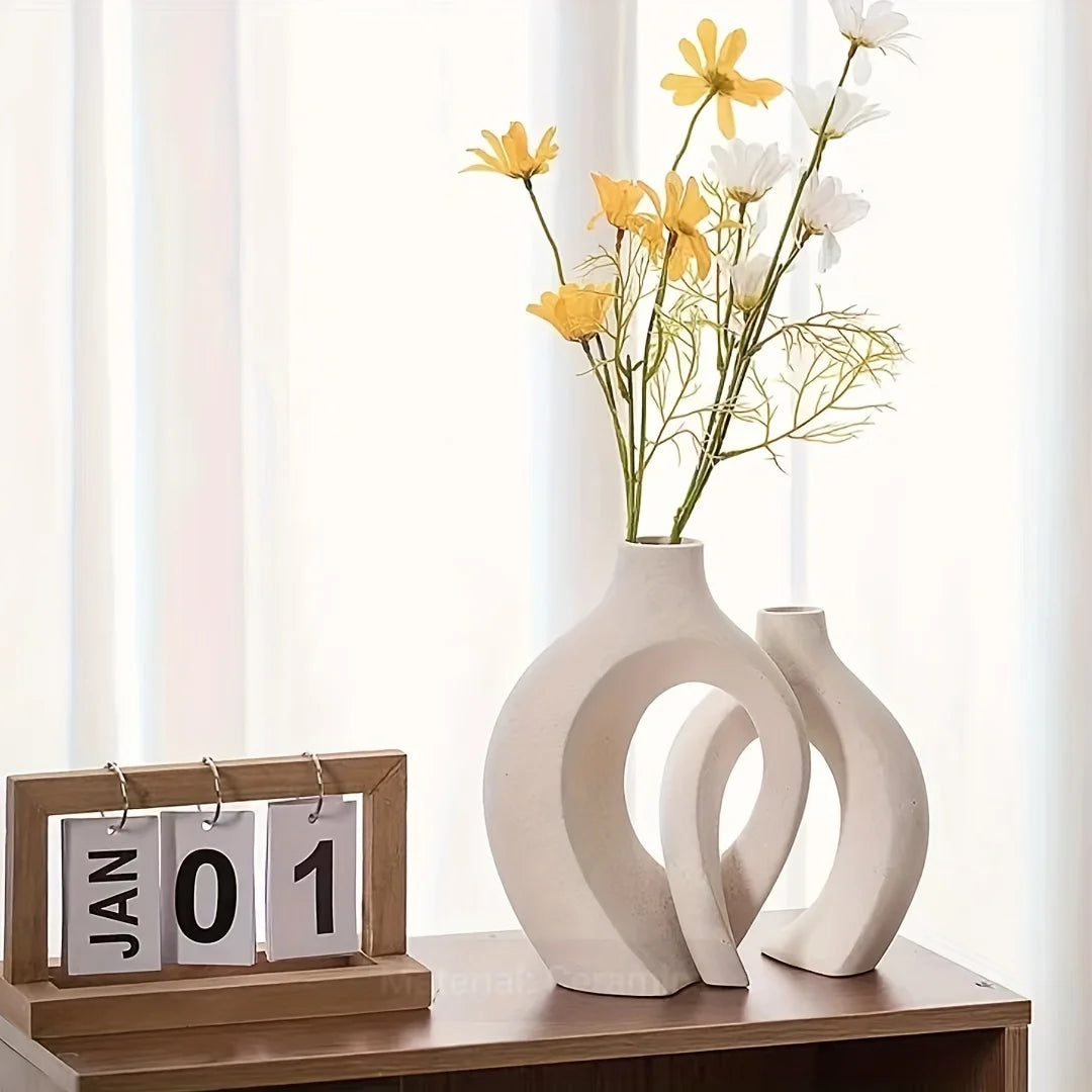 2-Piece Modern Nordic Boho Ceramic Vases - Elegant Decor for Living Spaces